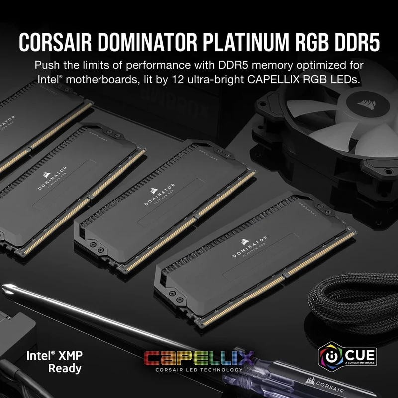 Corsair Dominator Platinum RGB 32GB (2x16GB) DDR5 DRAM 6000MHZ CL36 Intel XMP Memory Kit (Black) (CMT32GX5M2E6000C36)