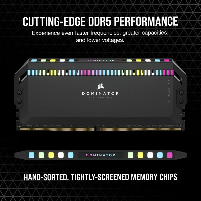 Corsair Dominator Platinum RGB 32GB (2x16GB) DDR5 DRAM 6400Mhz CL32 Memory Kit (Black) (CMT32GX5M2B6400C32)