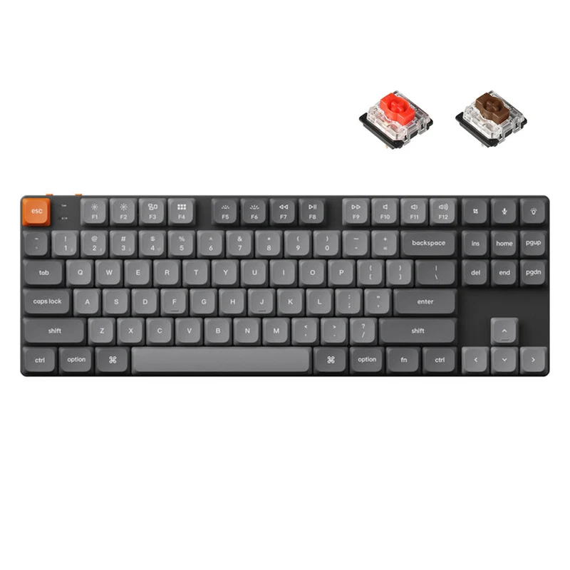 Keychron K1 Max QMK/Via RGB Backlit Hot-Swappable Compact Wireless Custom Mechanical Keyboard - Black/Grey (Low Profile Gateron Mechanical Red Switch, Low Profile Gateron Mechanical Brown Switch) (K1M-H1, K1M-H3)