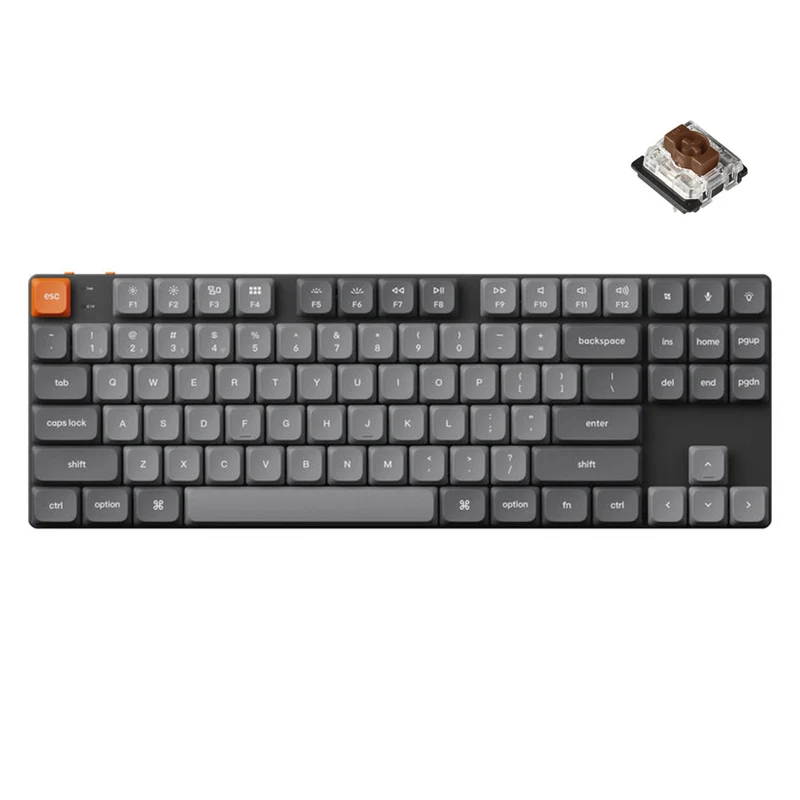 Keychron K1 Max QMK/Via RGB Backlit Hot-Swappable Compact Wireless Custom Mechanical Keyboard - Black/Grey (Low Profile Gateron Mechanical Red Switch, Low Profile Gateron Mechanical Brown Switch) (K1M-H1, K1M-H3)