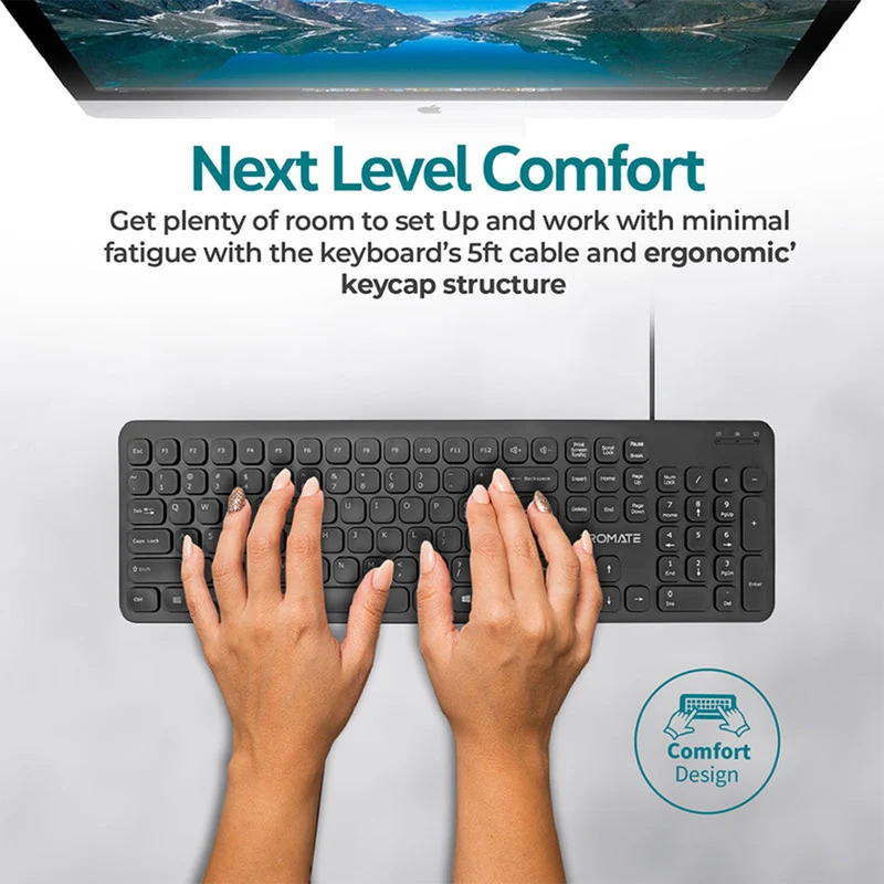 Promate Easykey-4 Ultra-Slim Quiet Key Wired Keyboard (Black)