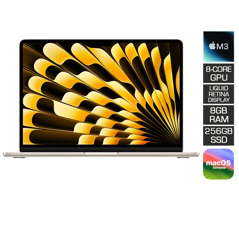 Macbook Air 13" (2024) (MRXT3PP/A) (Starlight) | M3 Chip | 8-Core CPU | 8-Core GPU | 8GB RAM | 256GB SSD