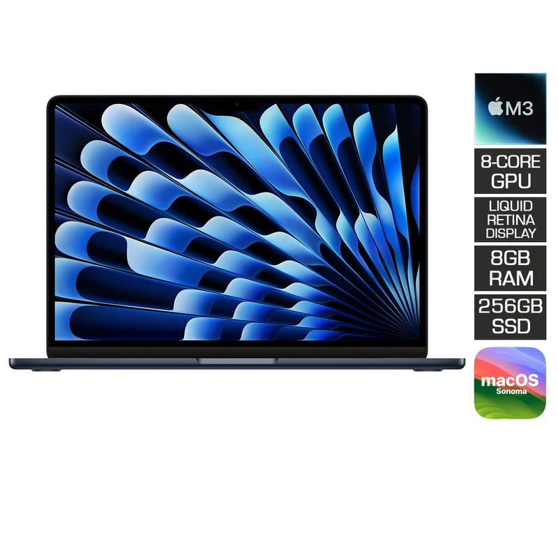 Macbook Air 13" (2024) (MRXV3PP/A) (Midnight) | M3 Chip | 8-Core CPU | 8-Core GPU | 8GB RAM | 256GB SSD