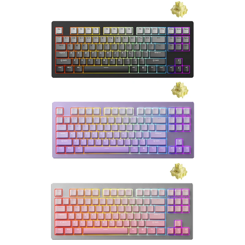 Monsgeek M3W Multi-Modes Aluminum Case Hot-Swappable Mechanical Keyboard Gasket Mount (Purple, Black, Silver)