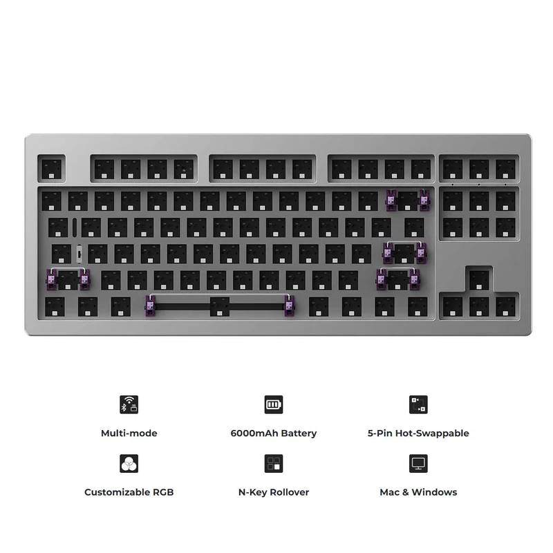 Monsgeek M3W DIY Kit Aluminum Case Multi-Modes RGB Hot-Swappable Mechanical Keyboard (Silver, Black, Purple)