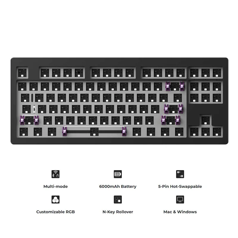 Monsgeek M3W DIY Kit Aluminum Case Multi-Modes RGB Hot-Swappable Mechanical Keyboard (Silver, Black, Purple)