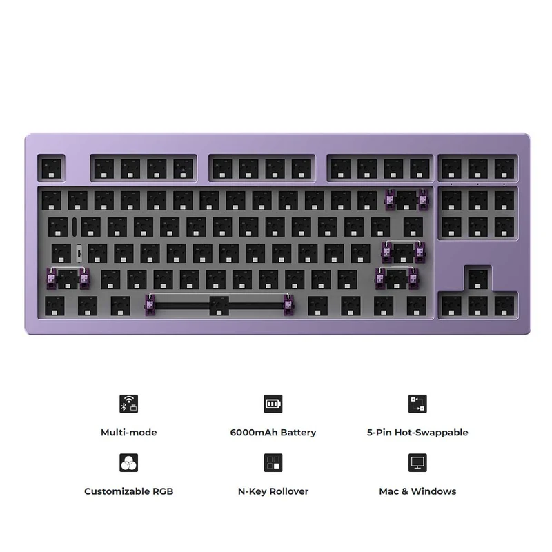 Monsgeek M3W DIY Kit Aluminum Case Multi-Modes RGB Hot-Swappable Mechanical Keyboard (Silver, Black, Purple)
