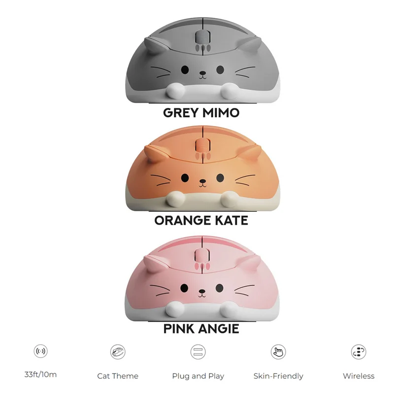 Akko Cat Theme Mouse (Grey Mimo, Pink Angie, Orange Kate)