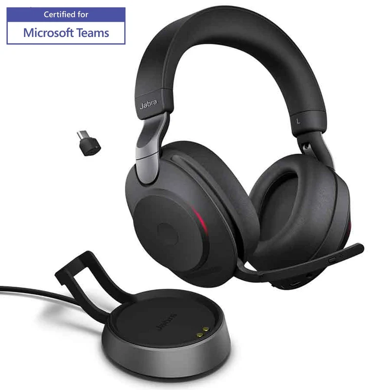 Jabra Evolve2 85 LINK380A MS Stereo Noise-Canceling Wireless Headset (Black) (With Charging Stand, Without Charging Stand)