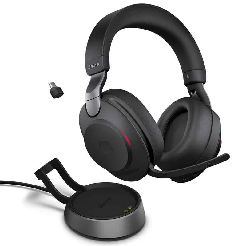Jabra Evolve2 85 LINK380A MS Stereo Noise-Canceling Wireless Headset (Black) (With Charging Stand, Without Charging Stand)