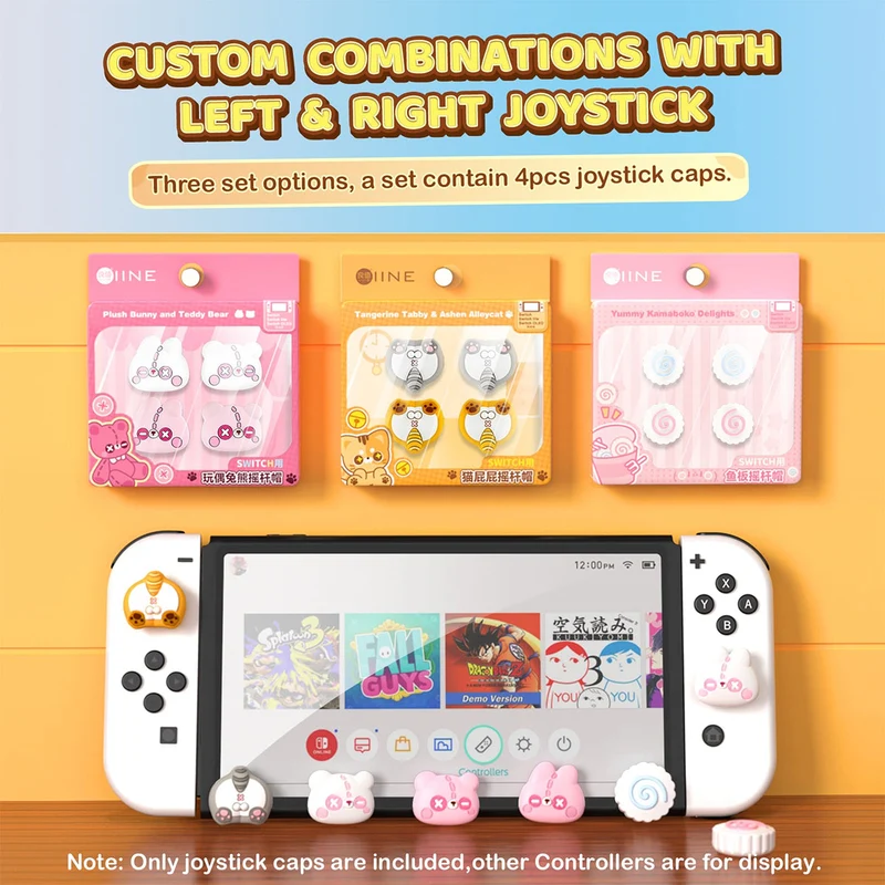 IINE Silicone Thumb Grip Caps For N-Switch (Bunny and Bear, Kamaboko, Feline Fanny)