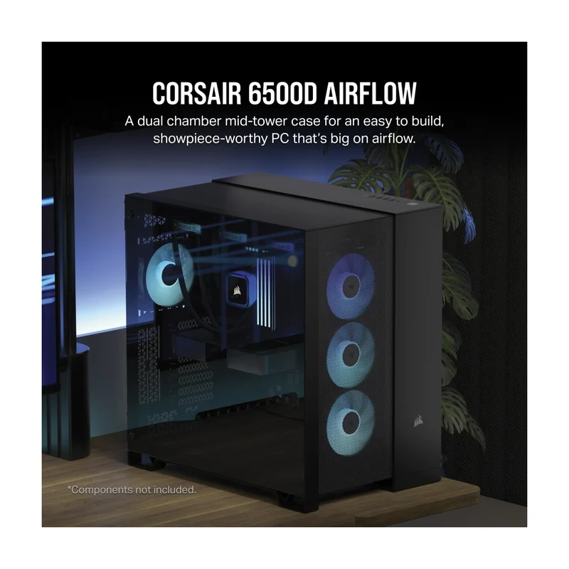 Corsair 6500D Airflow Tempered Glass ATX Mid-Tower Dual Chamber PC Case (Black, White)