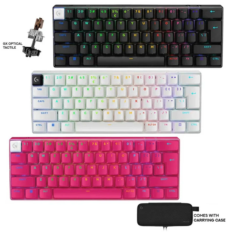 Logitech Pro X 60 Lightspeed Wireless Gaming Keyboard (GX Optical Tactile) (Black, White, Magenta)