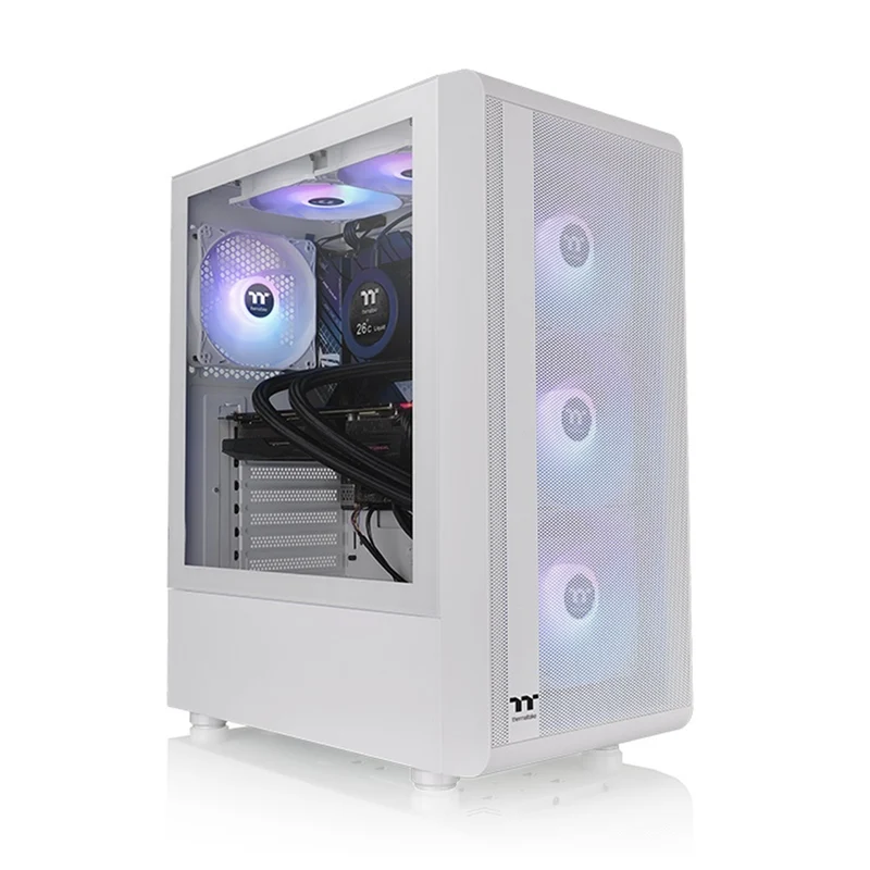 Thermaltake S200 TG RGB Mid Tower 3mm Tempered Glass With 120mm RGB Lite Front Fans PC Case (Black, Snow)