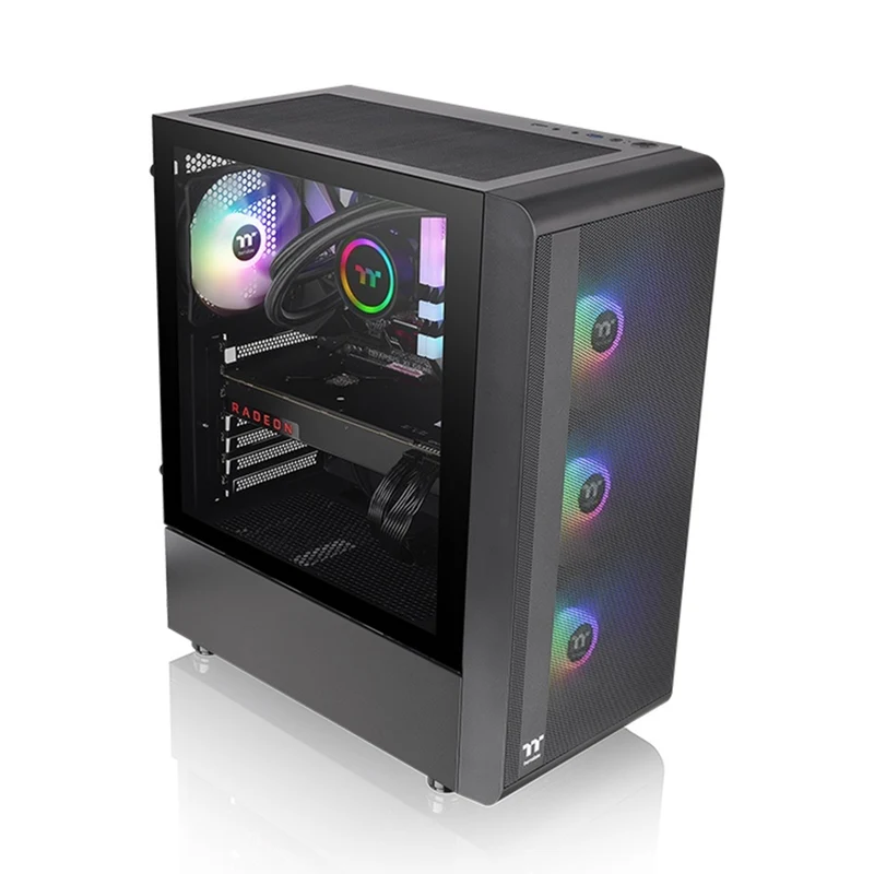 Thermaltake S200 TG RGB Mid Tower 3mm Tempered Glass With 120mm RGB Lite Front Fans PC Case (Black, Snow)