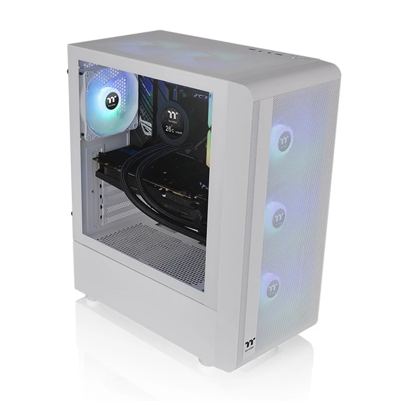 Thermaltake S200 TG RGB Mid Tower 3mm Tempered Glass With 120mm RGB Lite Front Fans PC Case (Black, Snow)