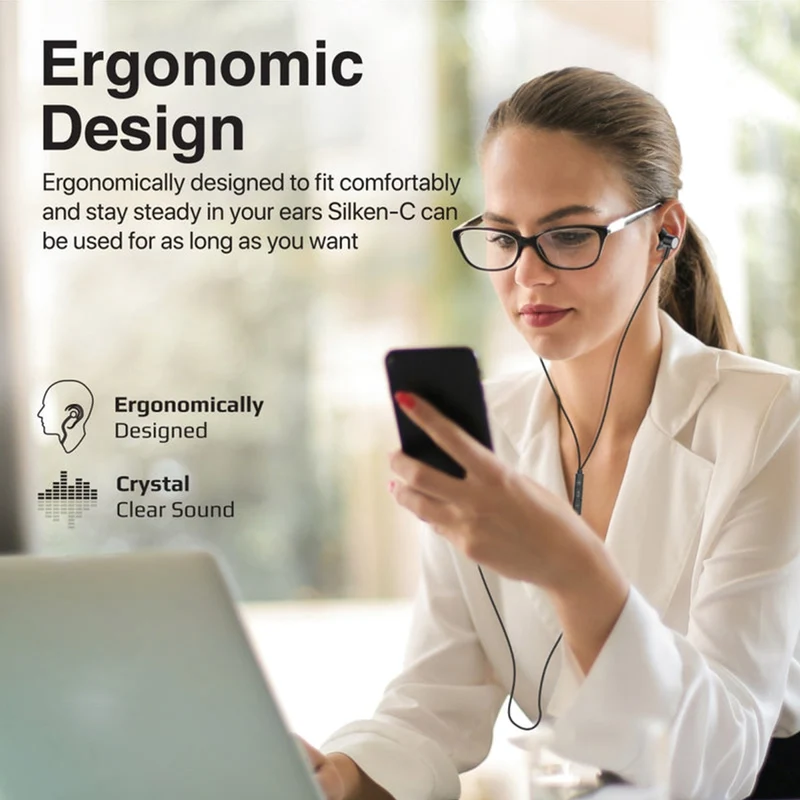 Promate Silken-C Ergonomic In-Ear USB-C Wired Stereo Headphones (Grey)