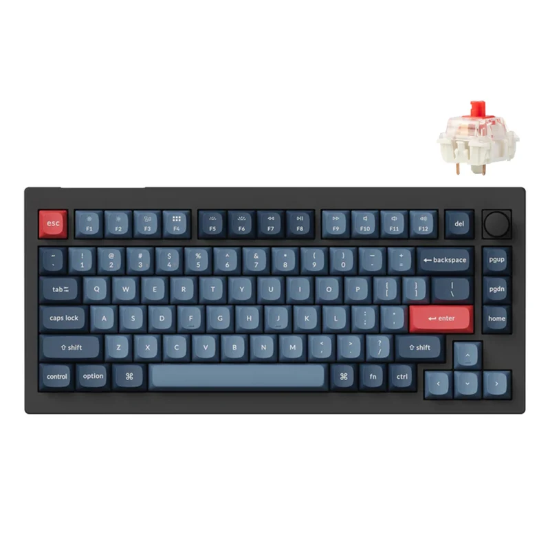 Keychron V1 Max QMK/Via Fully-Assembled With Knob Hot-Swappable RGB Backlight 75% Wireless Custom Mechanical Keyboard Carbon Black (Gateron Jupiter Red Switch) (V1M-D1)
