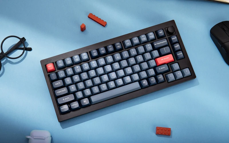 Keychron V1 Max QMK/Via Fully-Assembled With Knob Hot-Swappable RGB Backlight 75% Wireless Custom Mechanical Keyboard Carbon Black (Gateron Jupiter Red Switch) (V1M-D1)
