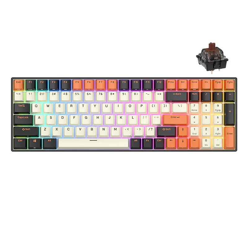 Royal Kludge RK100 Tri-Mode RGB 100-Keys Hot Swappable Mechanical Keyboard (Black Orange) (Brown Switch)