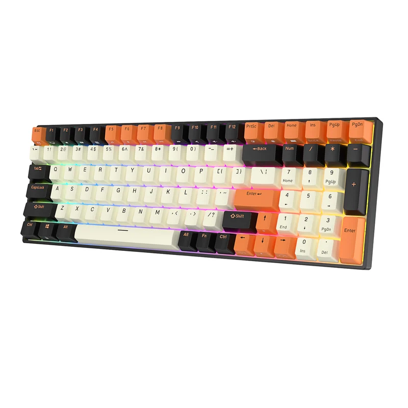 Royal Kludge RK100 Tri-Mode RGB 100-Keys Hot Swappable Mechanical Keyboard (Black Orange) (Brown Switch)