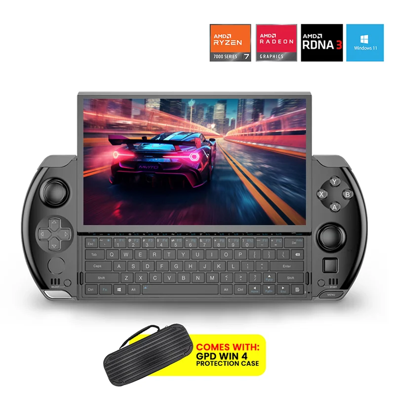 GPD Win 4 2023 AMD Ryzen 7 7840U 6" FHD (1920x1080) 64GB RAM LPDDR5X 7500MT/S 4TB SSD AMD Radeon 780M Windows 11 Handheld Gaming Console + GPD Win 4 Protection Case