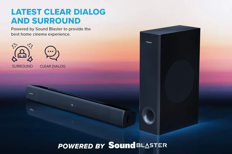 Creative Stage V2 2.1 Soundbar & Subwoofer with Clear Dialog & Surround by Sound Blaster for TV & Desktop Monitor (Black)