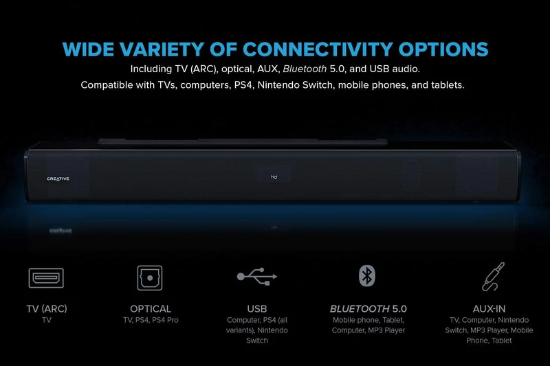 Creative Stage V2 2.1 Soundbar & Subwoofer with Clear Dialog & Surround by Sound Blaster for TV & Desktop Monitor (Black)