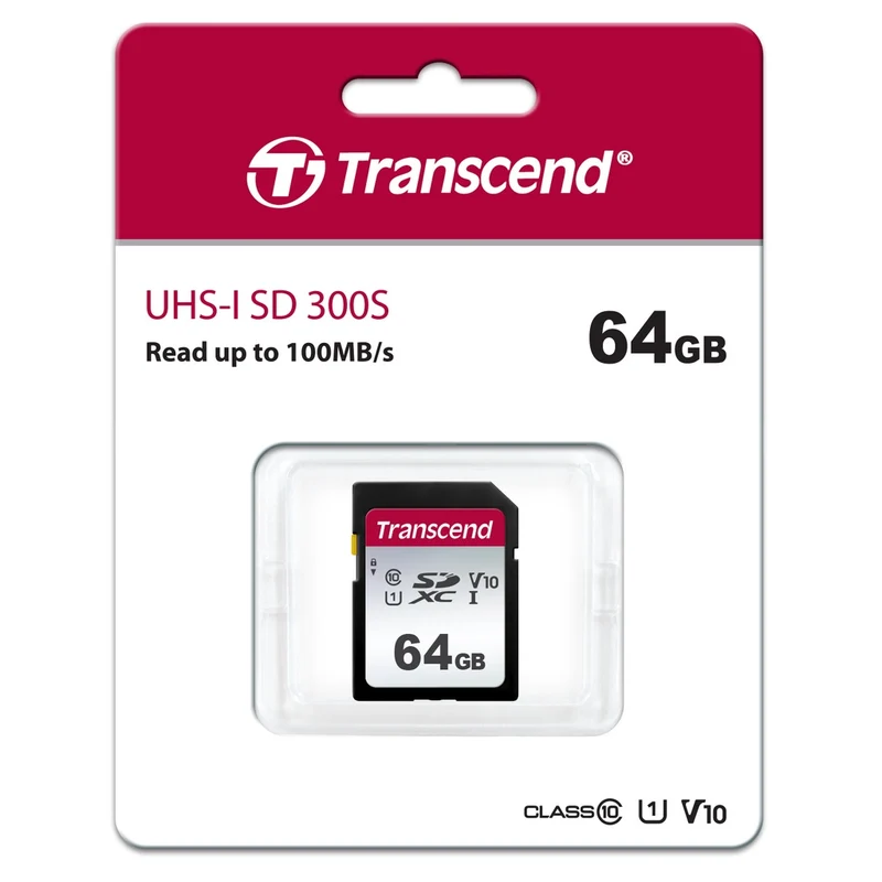 Transcend 300S SDXC UHS-I Class 10 U1 V10 100MB/S Read SD Card (64GB, 128GB)