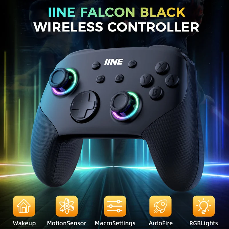 IINE Macro Programming Falcon Black Wireless Controller for N-Switch / N-Switch Lite / N-Switch OLED (Black) (L844)