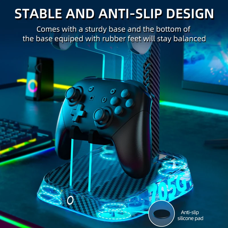 IINE RGB Universal Dual Controller Headset Holder Stand For N-Switch / Xbox / PS5 (Black) (L921)