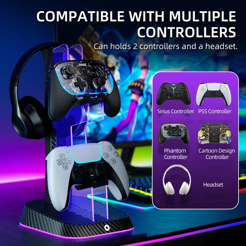 IINE RGB Universal Dual Controller Headset Holder Stand For N-Switch / Xbox / PS5 (Black) (L921)