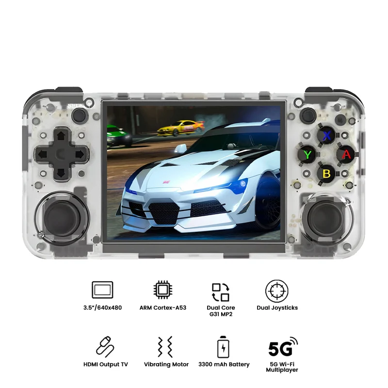 Anbernic RG35XX H Handheld Gaming Console (Black, Transparent Purple, Transparent White)