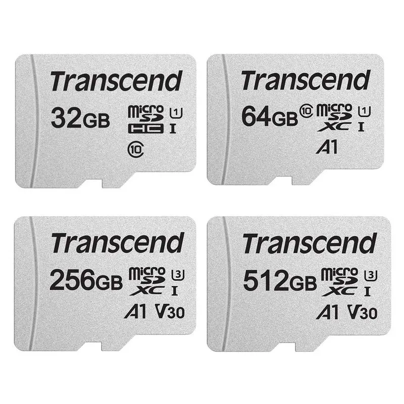 Transcend 300S MicroSDXC I UHS-I Class 10 A1 100MB/S Read Memory Card With SD Adapter (32GB, 64GB, 256GB, 512GB)