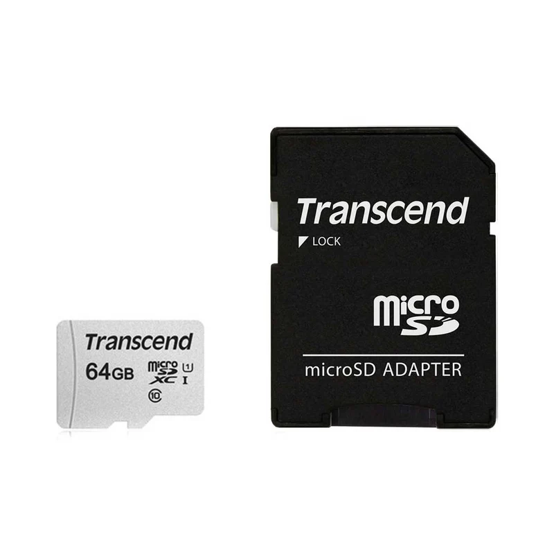 Transcend 300S MicroSDXC I UHS-I Class 10 A1 100MB/S Read Memory Card With SD Adapter (32GB, 64GB, 256GB, 512GB)