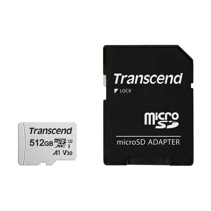 Transcend 300S MicroSDXC I UHS-I Class 10 A1 100MB/S Read Memory Card With SD Adapter (32GB, 64GB, 256GB, 512GB)