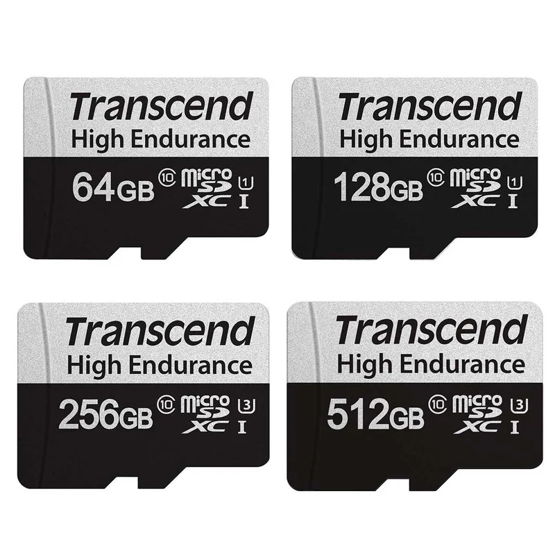 Transcend 350V High Endurance MicroSDXC UHS-I Class 10 100MB/S Read Memory Card With SD Adapter for Dashcams & Surveillance (64GB, 128GB, 256GB, 512GB)