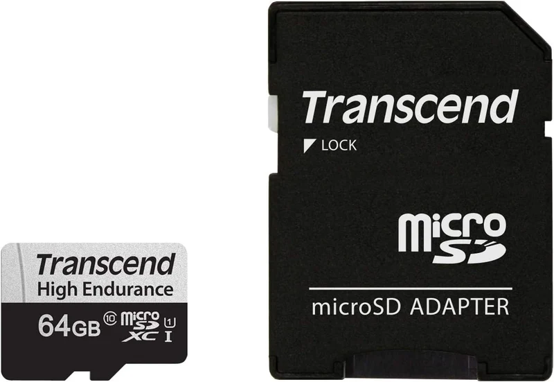 Transcend 350V High Endurance MicroSDXC UHS-I Class 10 100MB/S Read Memory Card With SD Adapter for Dashcams & Surveillance (64GB, 128GB, 256GB, 512GB)
