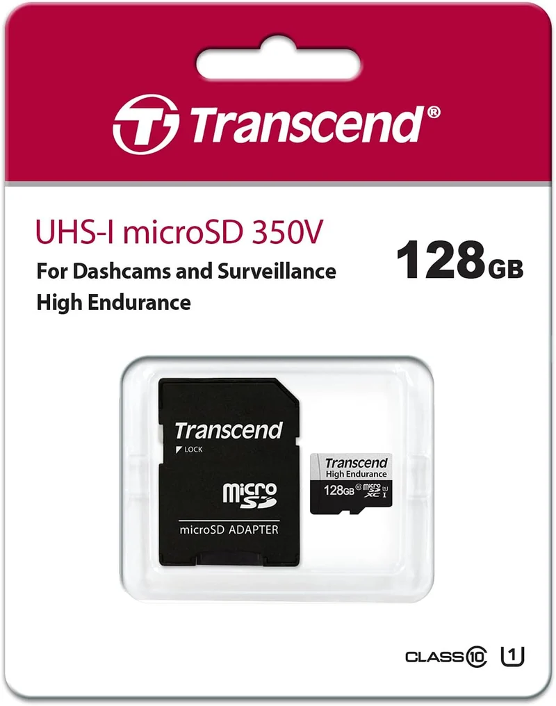 Transcend 350V High Endurance MicroSDXC UHS-I Class 10 100MB/S Read Memory Card With SD Adapter for Dashcams & Surveillance (64GB, 128GB, 256GB, 512GB)