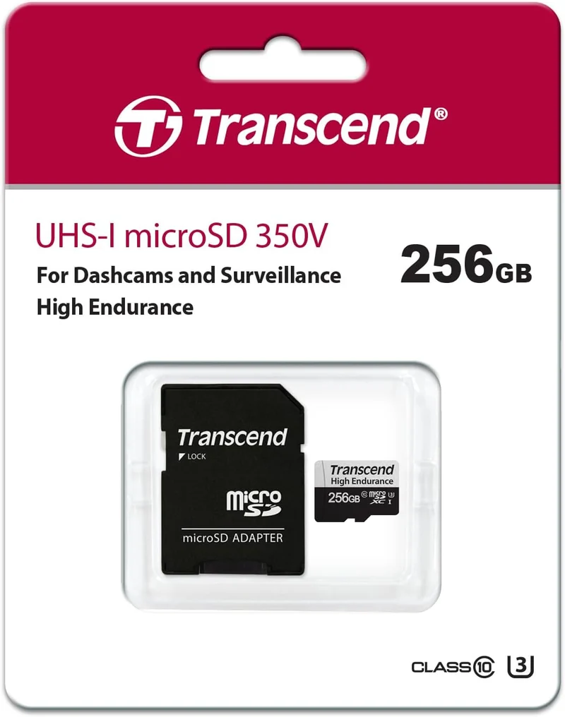 Transcend 350V High Endurance MicroSDXC UHS-I Class 10 100MB/S Read Memory Card With SD Adapter for Dashcams & Surveillance (64GB, 128GB, 256GB, 512GB)