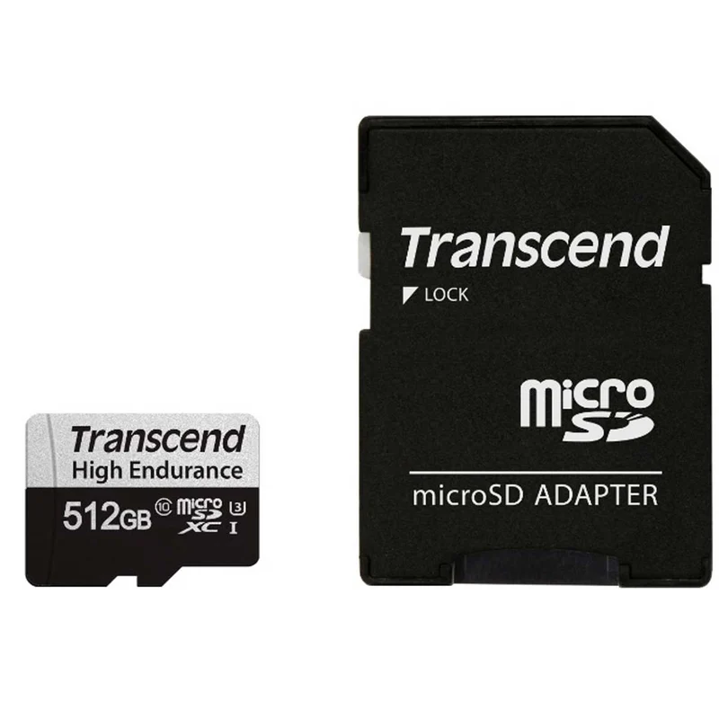 Transcend 350V High Endurance MicroSDXC UHS-I Class 10 100MB/S Read Memory Card With SD Adapter for Dashcams & Surveillance (64GB, 128GB, 256GB, 512GB)