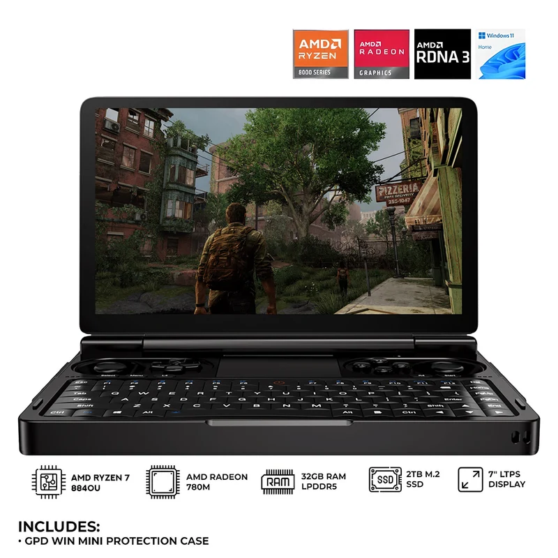GPD Win Mini 2024 AMD Ryzen 7 8840U 7" FHD 120Hz 32GB RAM 2TB SSD AMD Radeon 780M Windows 11 Handheld PC Gaming Console + GPD Win Mini Protective Case