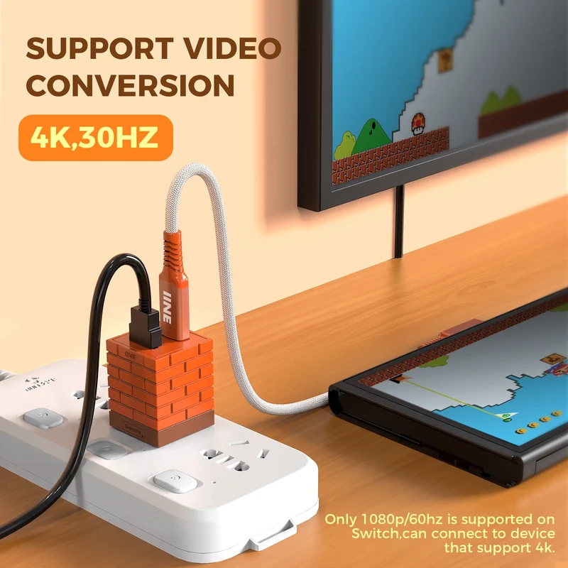 IINE 2-in-1 Mini 20W Charging & Video Converter For N-Switch (Grey, Orange)