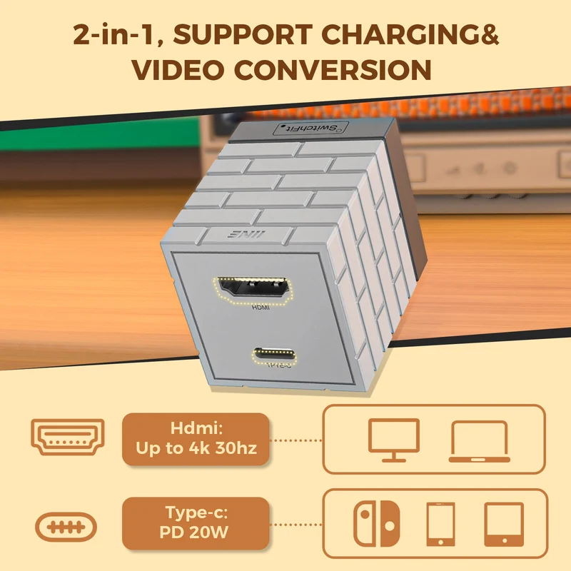 IINE 2-in-1 Mini 20W Charging & Video Converter For N-Switch (Grey, Orange)