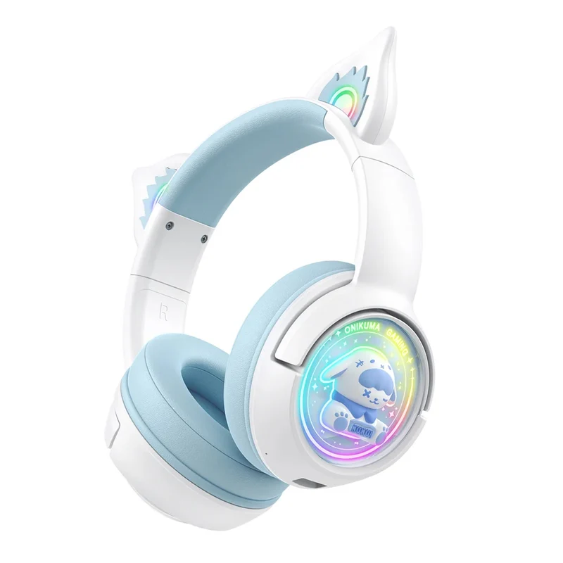 Onikuma B5 RGB Cat Ear Wireless Gaming Headset (White/Blue, Off-White, Pink)