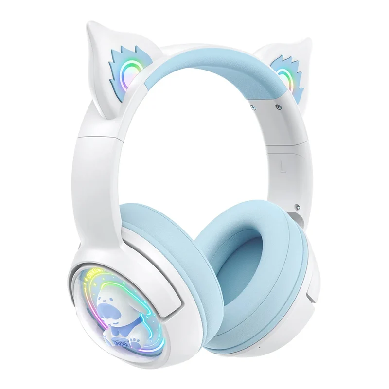 Onikuma B5 RGB Cat Ear Wireless Gaming Headset (White/Blue, Off-White, Pink)