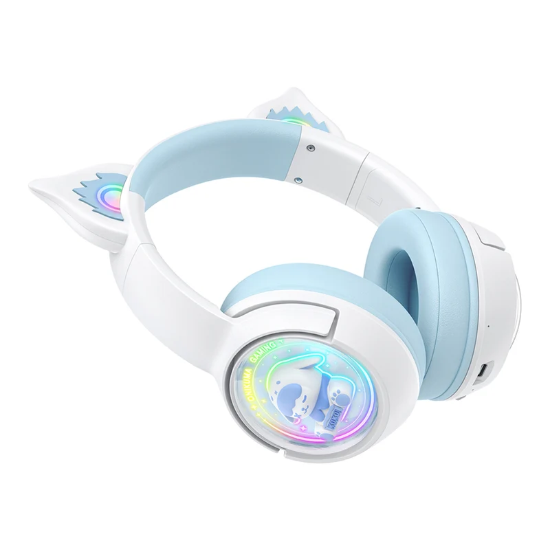 Onikuma B5 RGB Cat Ear Wireless Gaming Headset (White/Blue, Off-White, Pink)