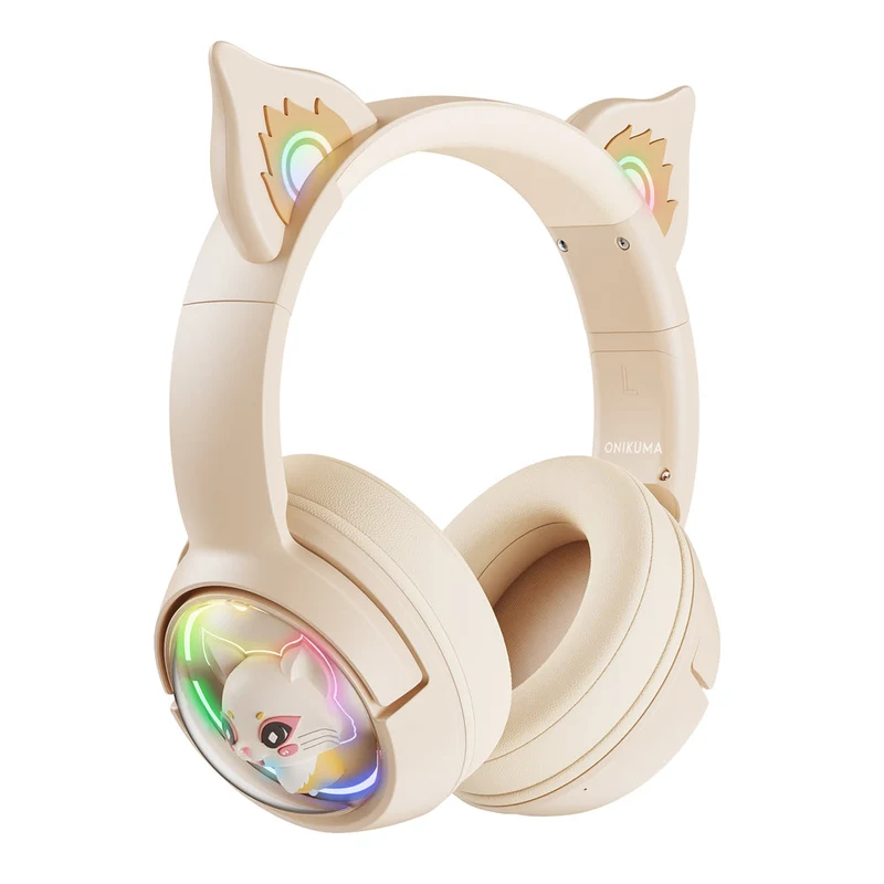 Onikuma B5 RGB Cat Ear Wireless Gaming Headset (White/Blue, Off-White, Pink)