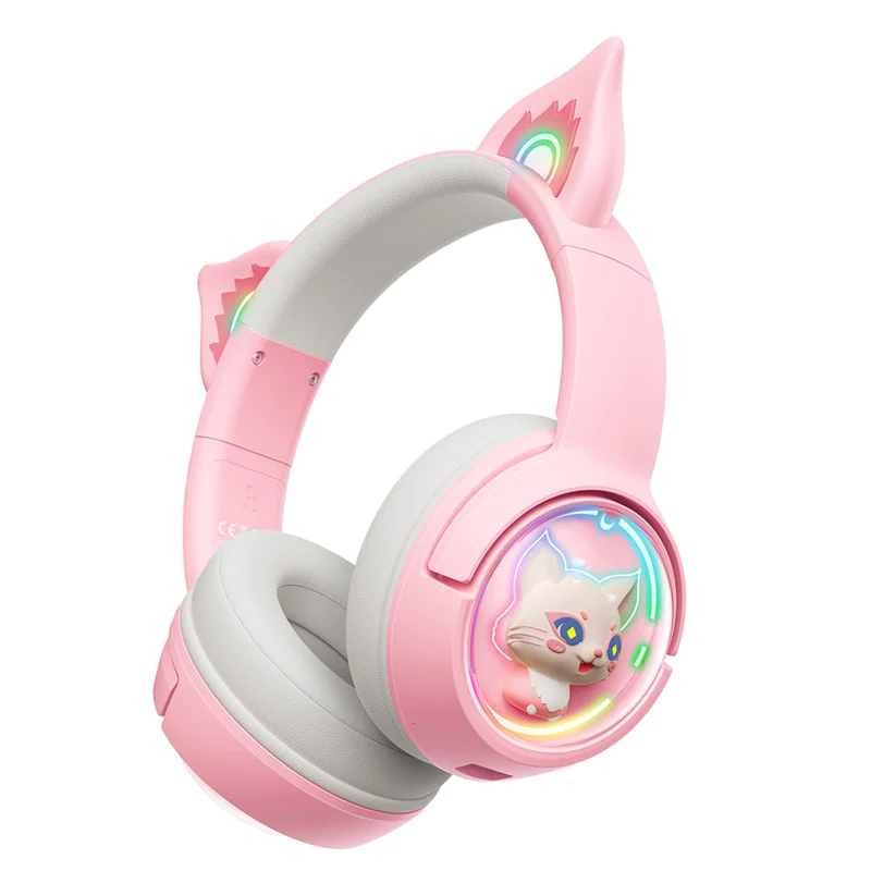Onikuma B5 RGB Cat Ear Wireless Gaming Headset (White/Blue, Off-White, Pink)