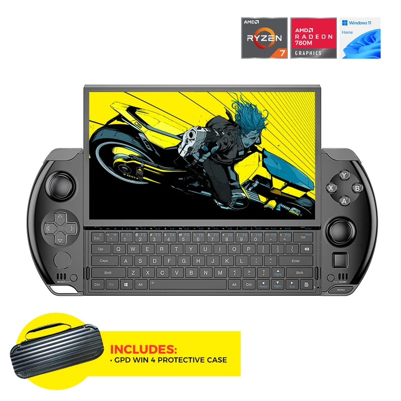 GPD Win 4 2024 Handheld PC Gaming Console (Black) | 6" FHD (1920x1080) | AMD Ryzen 7 8840U | 32GB RAM | 2TB SSD | AMD Radeon 780M | Windows 11 | GPD Win 4 Protective Case